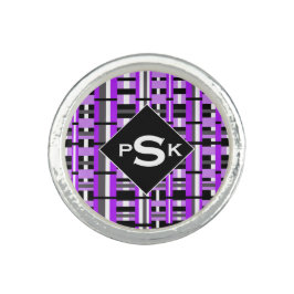 Anel Xadrez monograma em roxo, preto e Cinza