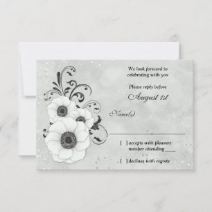 Anêmona Flor Preta Branca Casamento Resposta RSVP