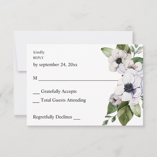 Anêmona Floral Branco sem Opção de Refeição RSVP (Frente)