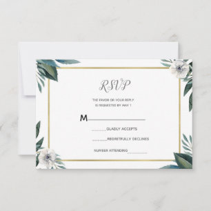 Anêmona Floral de Folhas Verdes Brancas RSVP Respo