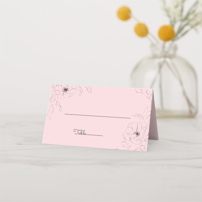 Anêmona no cartão de lugar dobrado Rosa Pálida (Frente)