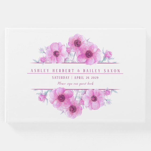 Anêmona rosa - cor d'água - livro de hóspedes (Frente)