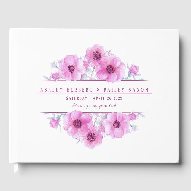 Anêmona rosa - cor d'água - livro de hóspedes (Frente)