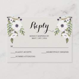 Anêmonas pintadas - Cartão RSVP de Casamento