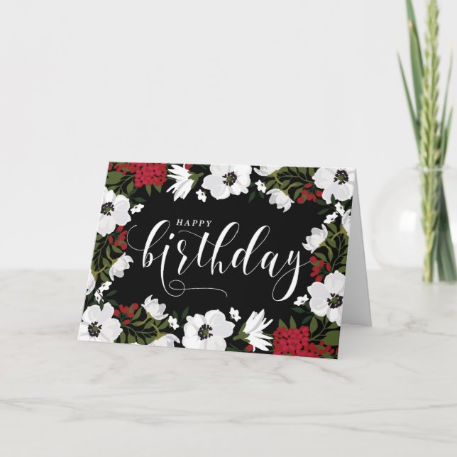 Anemone Blooms | Cartão de Aniversário Feliz Branc (Frente)