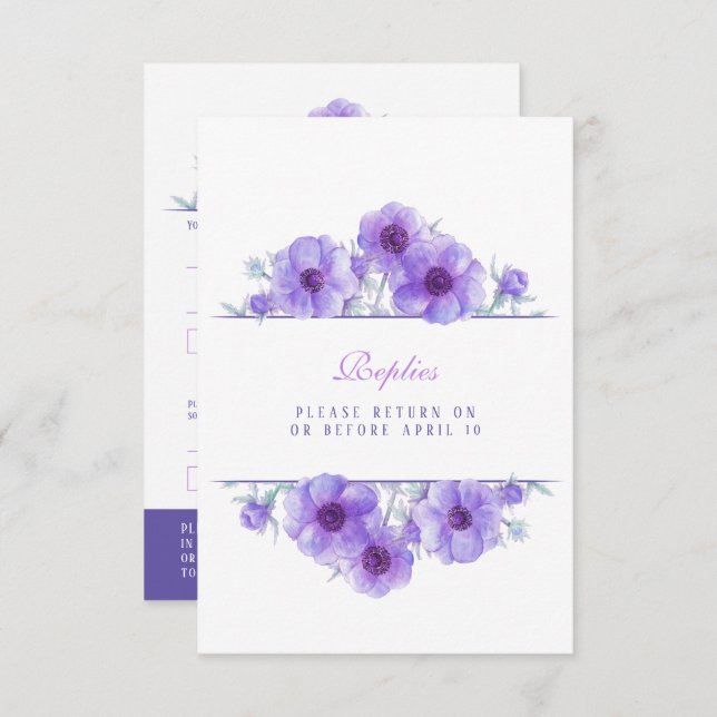Anemone branco roxo Casamento floral Resposta QR R (Frente/Verso)