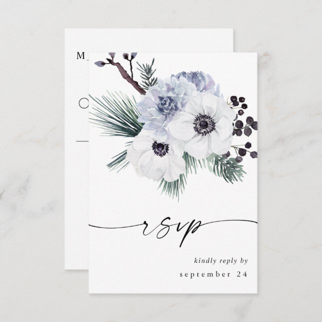 Anemone Winter White Floral no Meal RSVP (Frente/Verso)