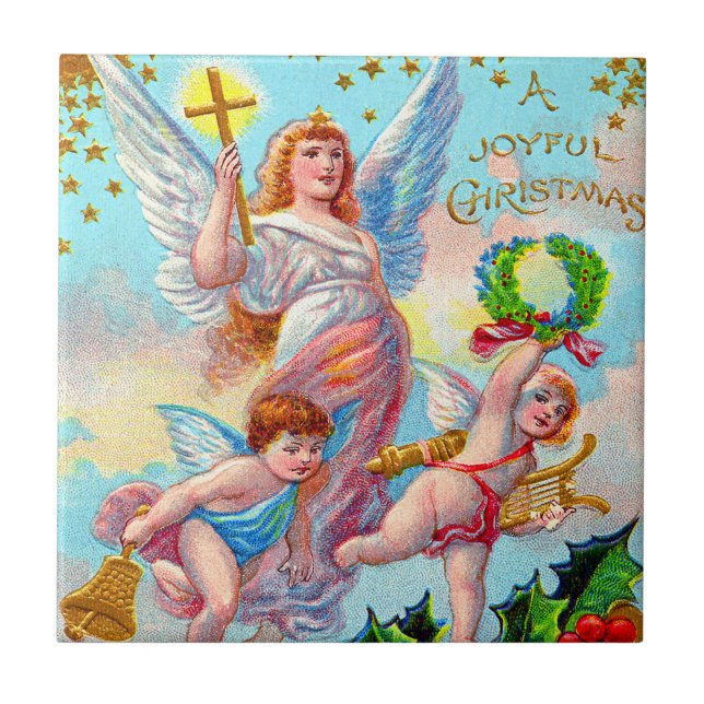 Angel Cherub Christian Cross Bell Wreath Holly (Frente)