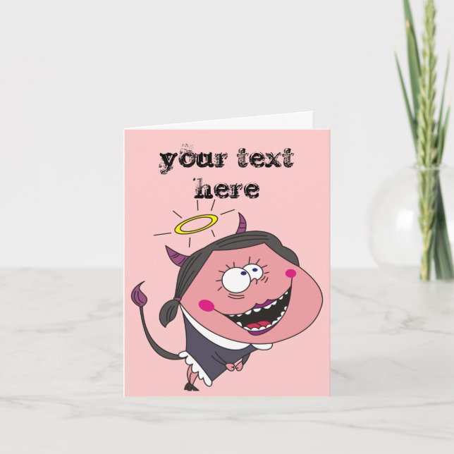 Angel Devil Girl Engraçada Cartões Personalizados (Frente)