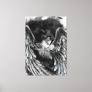 Angel Girl Canvas Print - Pintura em preto-e-branc