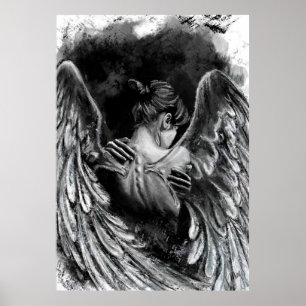 Angel Girl Poster - Pintura em preto e branco