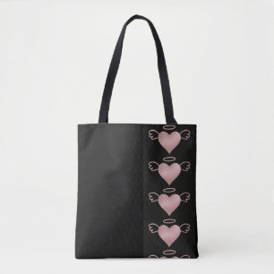 Angel Heart Tote Bag Black and Pink