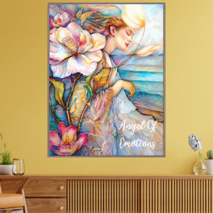 Angel Of Emotions Turquoise Stretered Canvas Print