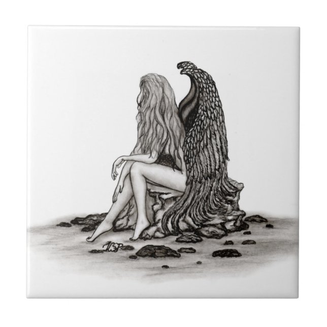 Angel, perdido no pensamento, Design preto e branc (Frente)