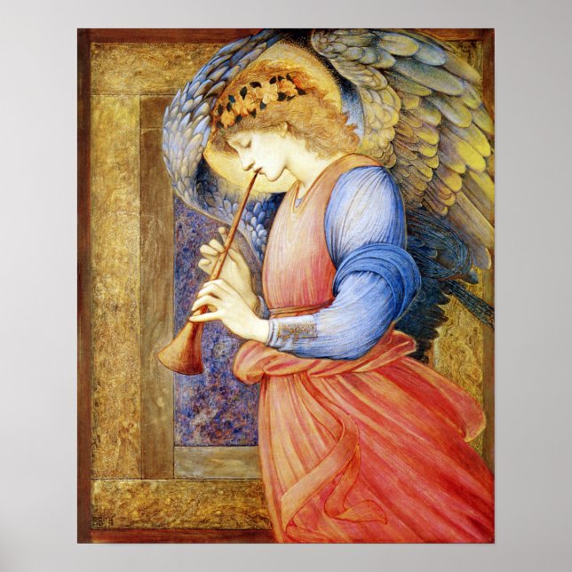 Angel Tocando um Flageolet Burne-Jones Poster Impr (Frente)