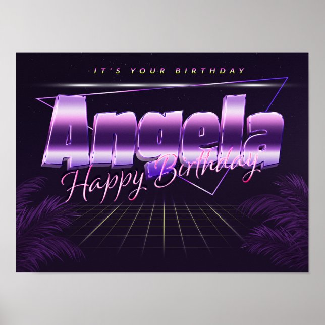 Angela Name Vorname lila retro Poster Geburtstag (Frente)