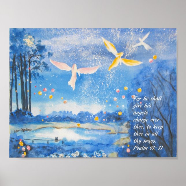 Angels Psalm 91 Watercolor Poster (Frente)