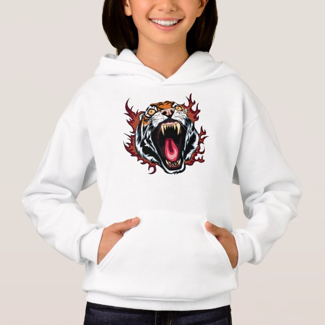 Angry Roaring Tiger Face Hoodie (Frente)