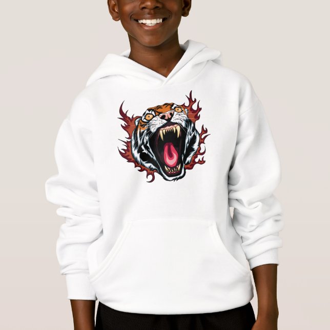 Angry Roaring Tiger Face Hoodie (Frente)