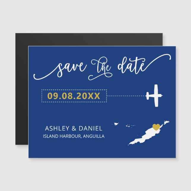 Anguilla Wedding Salve o Cartão de Data, Mapa (Frente/Verso)