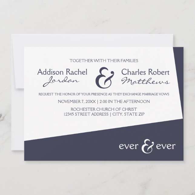 Ângulo Azul Ever & Ever - Convite de Casamento (Frente)