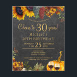 Anima-se com 30 anos de aniversário de 30 anos de<br><div class="desc">O ouro amarelo e o outono cor de laranja enferrujado caem girassóis, uvas, dois copos de vinho tinto, e uma abóbora aquática sobre um fazer de fundo de madeira marrom escura e elegante até 30 anos de convite de aniversário de orçamento com um roteiro de tipografia de ouro para caligrafia....</div>