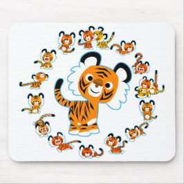 Animação divertida Tigers Mandala (Blue) Mousepad