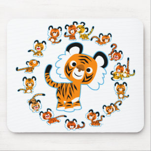 Animação divertida Tigers Mandala (Blue) Mousepad