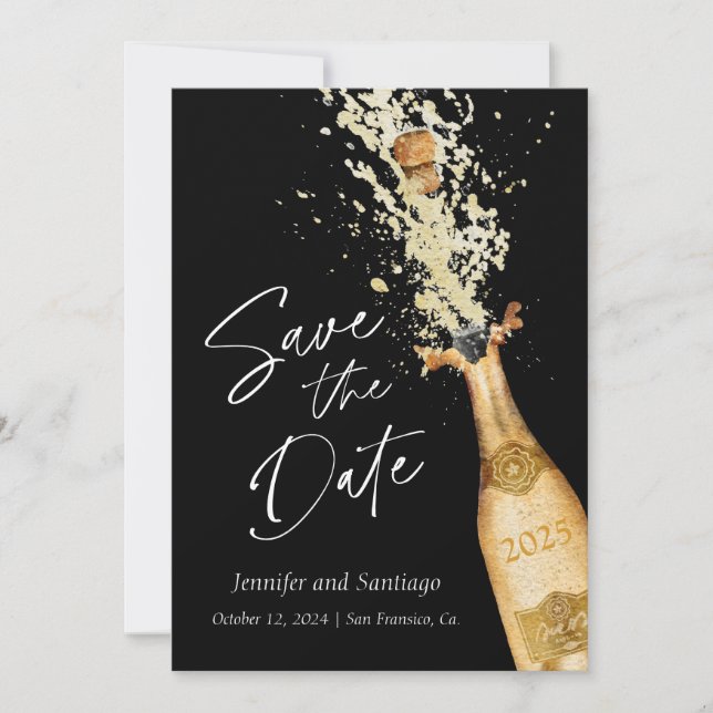 Animações Modernos Salvem a Data de Preto e Cartão (Frente)