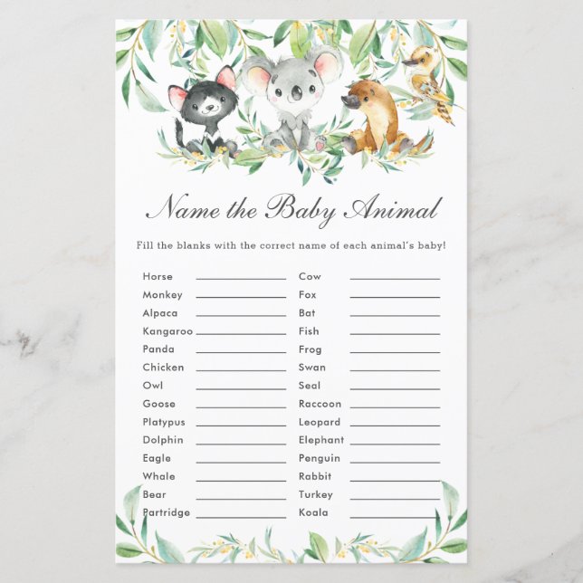 Animais australianos dão nome ao jogo do bebê (Frente)