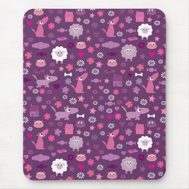 Animais bonitos & material para o roxo Mousepad (Frente)