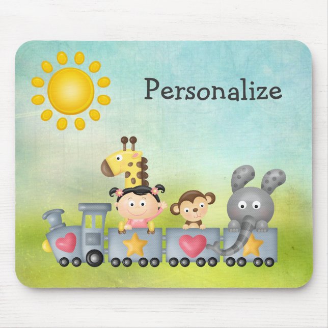 Animais bonitos & menina no trem Mousepad (Frente)
