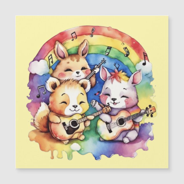 Animais bonitos tocando música no arco-íris (Frente)