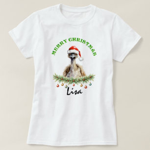 Animais da Austrália no Natal Emu Camiseta Feminin