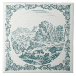 Animais da Fazenda Cena Country Vintage Delft Teal