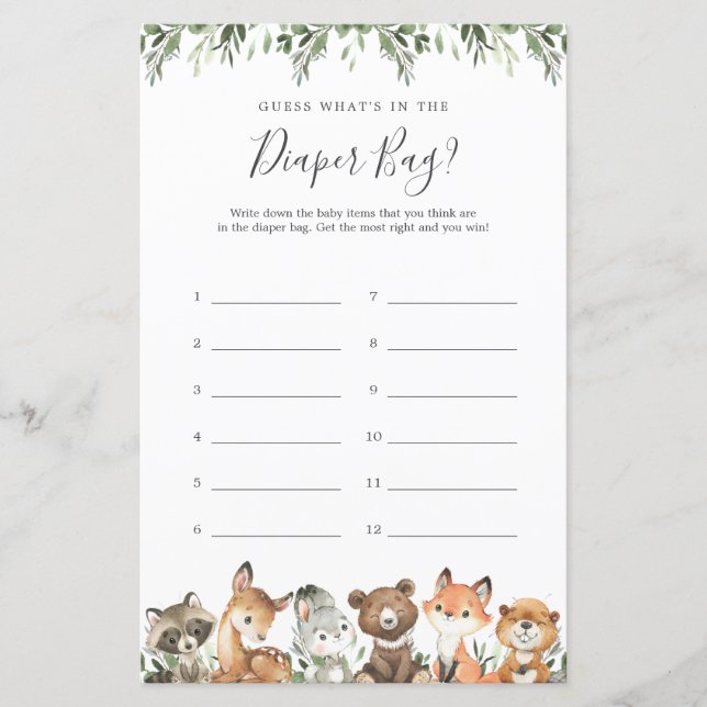 Animais da Floresta Adivinham O que há na Fralda (Frente)