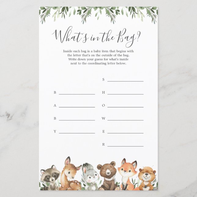 Animais da Floresta Adivinhem O que há na Sacola (Frente)