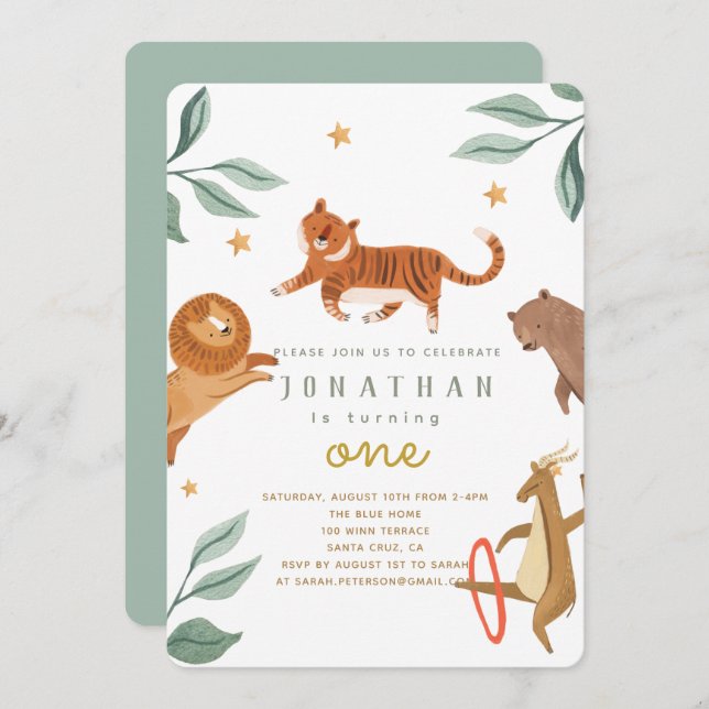 Animais da floresta aquática fazendo um aniversári (Frente/Verso)