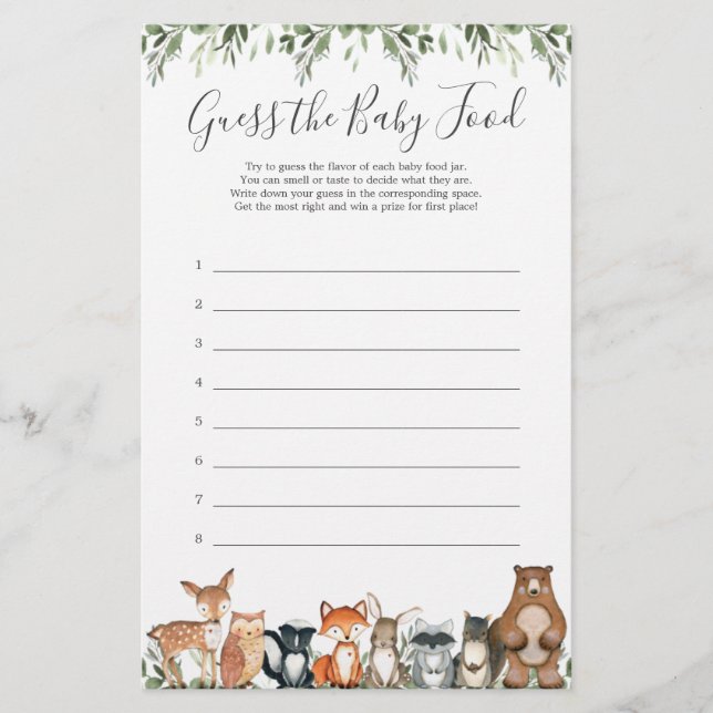 Animais Da Floresta Chá de fraldas Adivinham A Com (Frente)