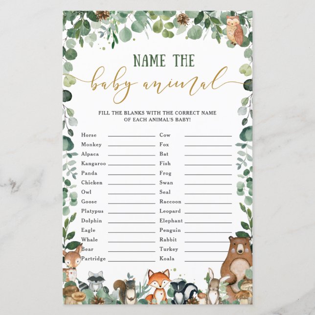 Animais da Floresta Cópia Nome Jogo de Correspondê (Frente)