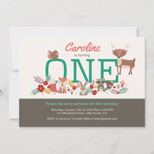 Animais da Floresta Doce Primeiro Convite de Anive (Frente)