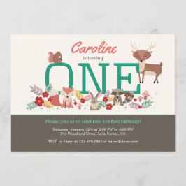 Animais da Floresta Doce Primeiro Convite de Anive