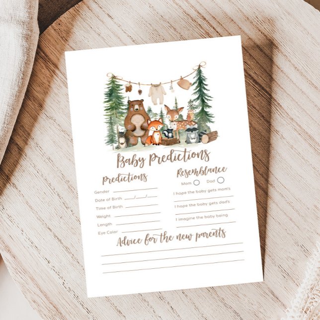 Animais da Floresta Jogo de Previsões para Chás de (Woodland Animals Adventure Awaits Rustic Baby Shower Game)
