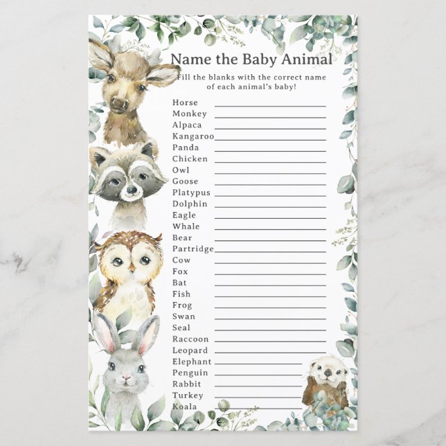 Animais da Floresta Nome Verde Jogo Animal Bebê (Frente)