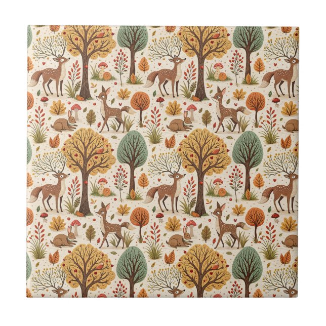 Animais da Floresta & Padrão da Temporada de Outon (Frente)