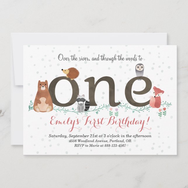 Animais Da Floresta Primeiro Convite De Aniversári (Frente)