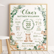 Animais da Floresta Verde Bebê Nascença Impressão