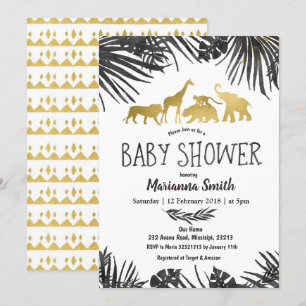 Animais da Selva Chá de fraldas Convite Ouro Negr