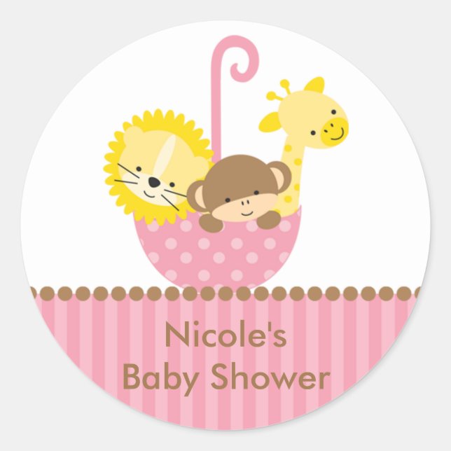 Animais da selva nos adesivos cor-de-rosa (Frente)