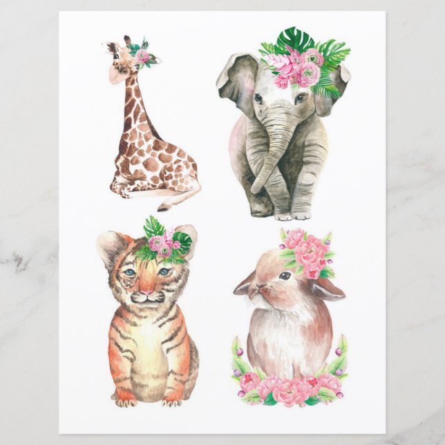 Animais de aquarela para recortar e colar (Frente)